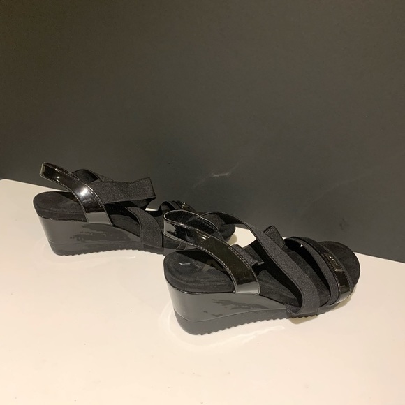 𝅺anne Klein Sport Black Wedged Elastic straps Sandals memory foam insoles - Picture 6 of 7